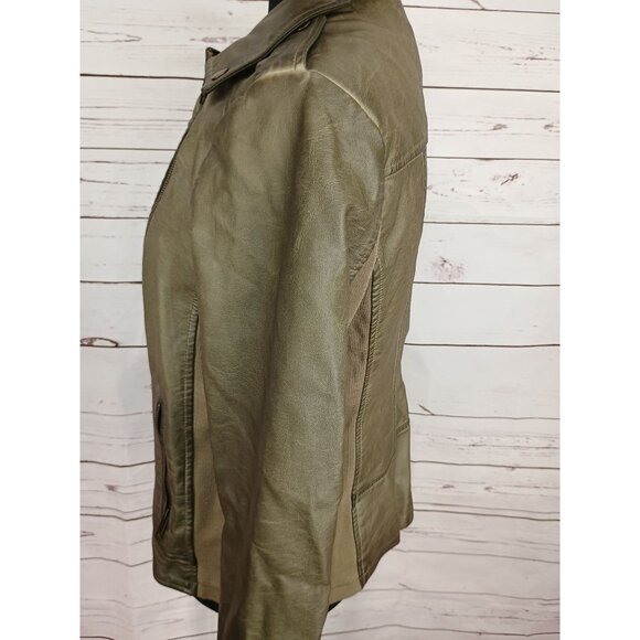Sebby Collection Olive Faux‎ Leather Moto Biker Jacket Medium - Picture 6 of 12